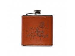 Leather Covered Hip Flask - Hunting Scene
